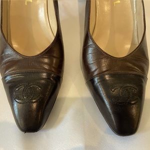 Vintage Chanel Two Toned Shoes with Logo on toe.